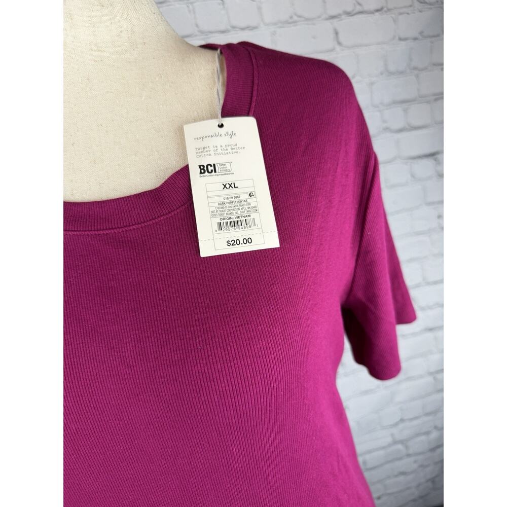 A New Day Ribbed Crew Neck Midi Dress Womens Size XXL Pink Magenta Side Slit New - Picture 4 of 9